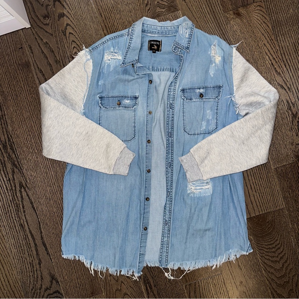 Denim shirt with teddy sleeves